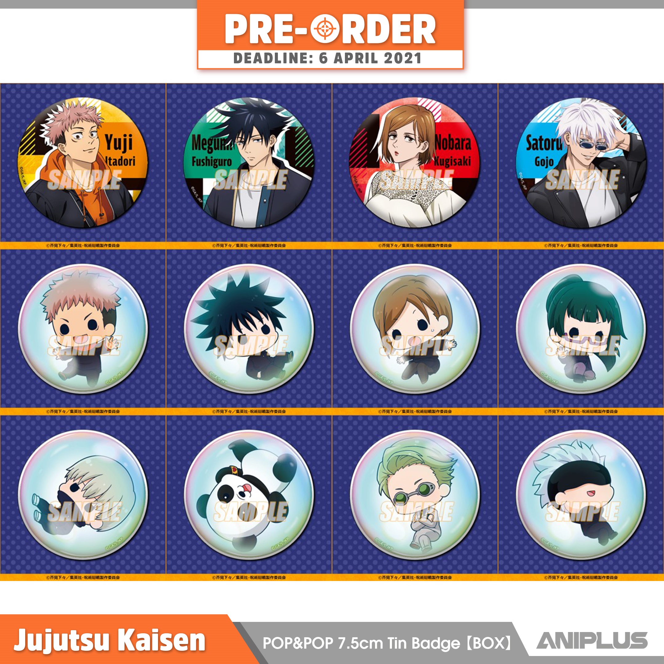 Jujutsu Kaisen POP&POP 7.5cm Tin Badge【BOX】